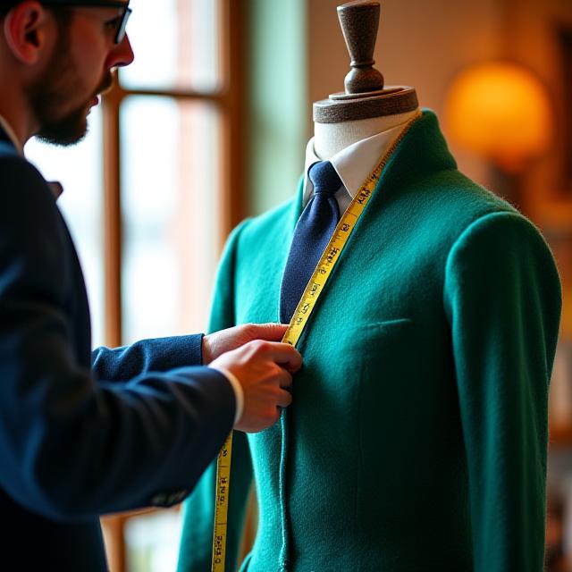 Sarto esperto che prende le misure in un atelier vivace a Roma